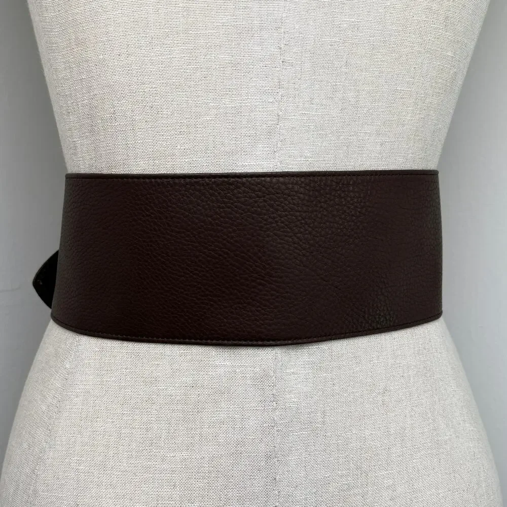 Fossil Genuine Leather Wide Brown Belt Pebbled Texture Boho Casual Minimalism